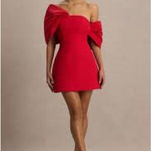 Club London- Tindra Red Bandeau Neck Mini Dress